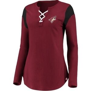 Fanatics Womens Sz M Arizona Coyotes Long Sleeve Lace Up V Neck T Shirt Garnet